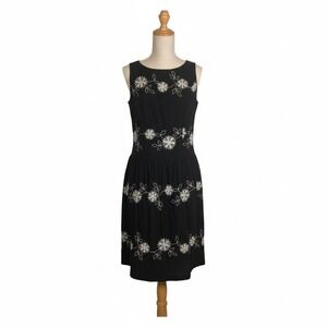 Evan Picone‎ Sleeveless Dress Black 12 Floral Embroidered Whimsigoth Cottagecore